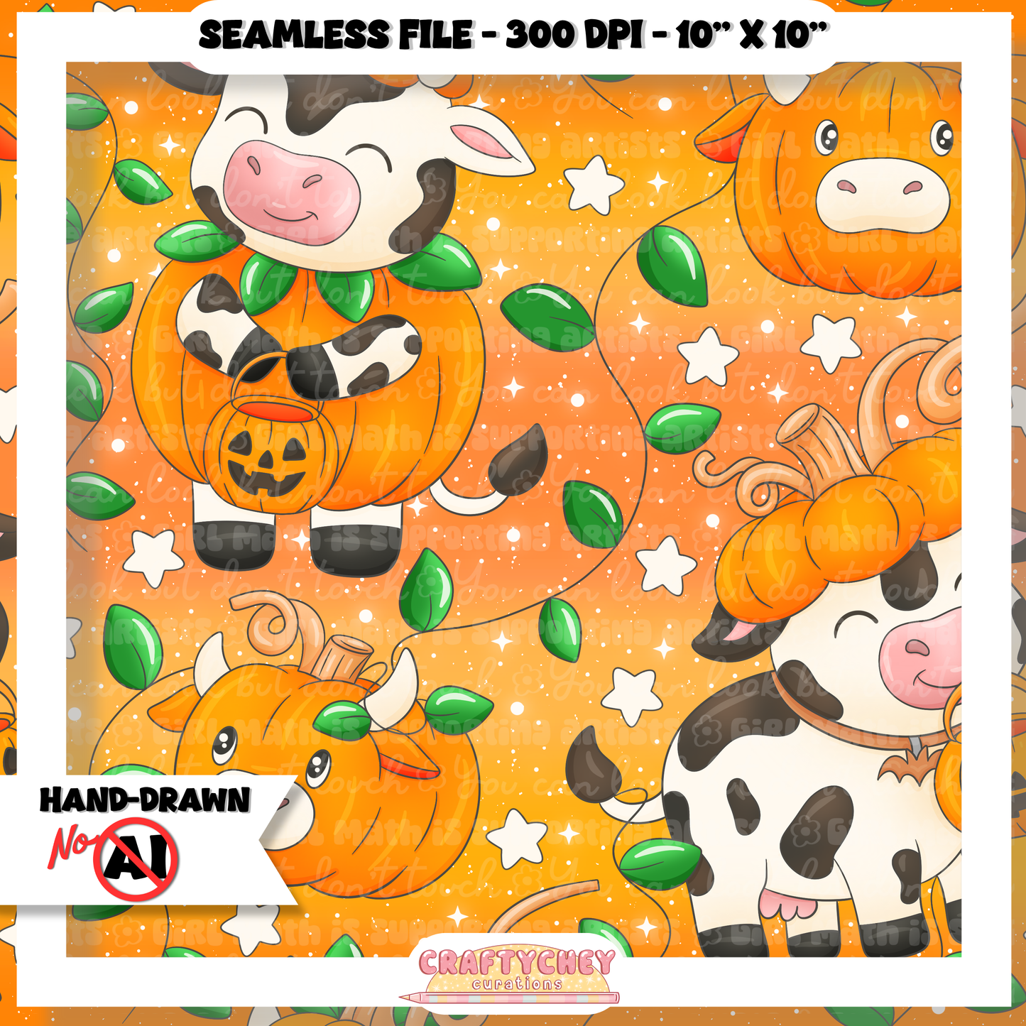 Pumpkin Cows : Black (Seamless + PNG)