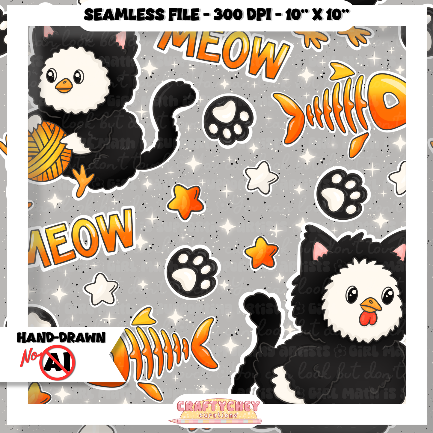 Kitty Chickens: Orange (Seamless + PNG)