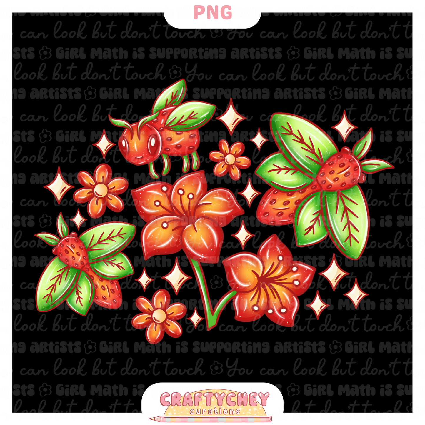Strawberry Bees (Seamless + PNG)