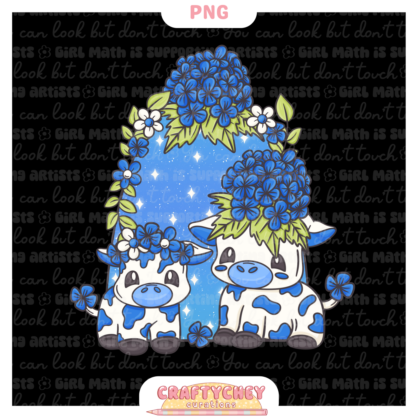 Blue Hydrangea Cows (PNG ONLY)