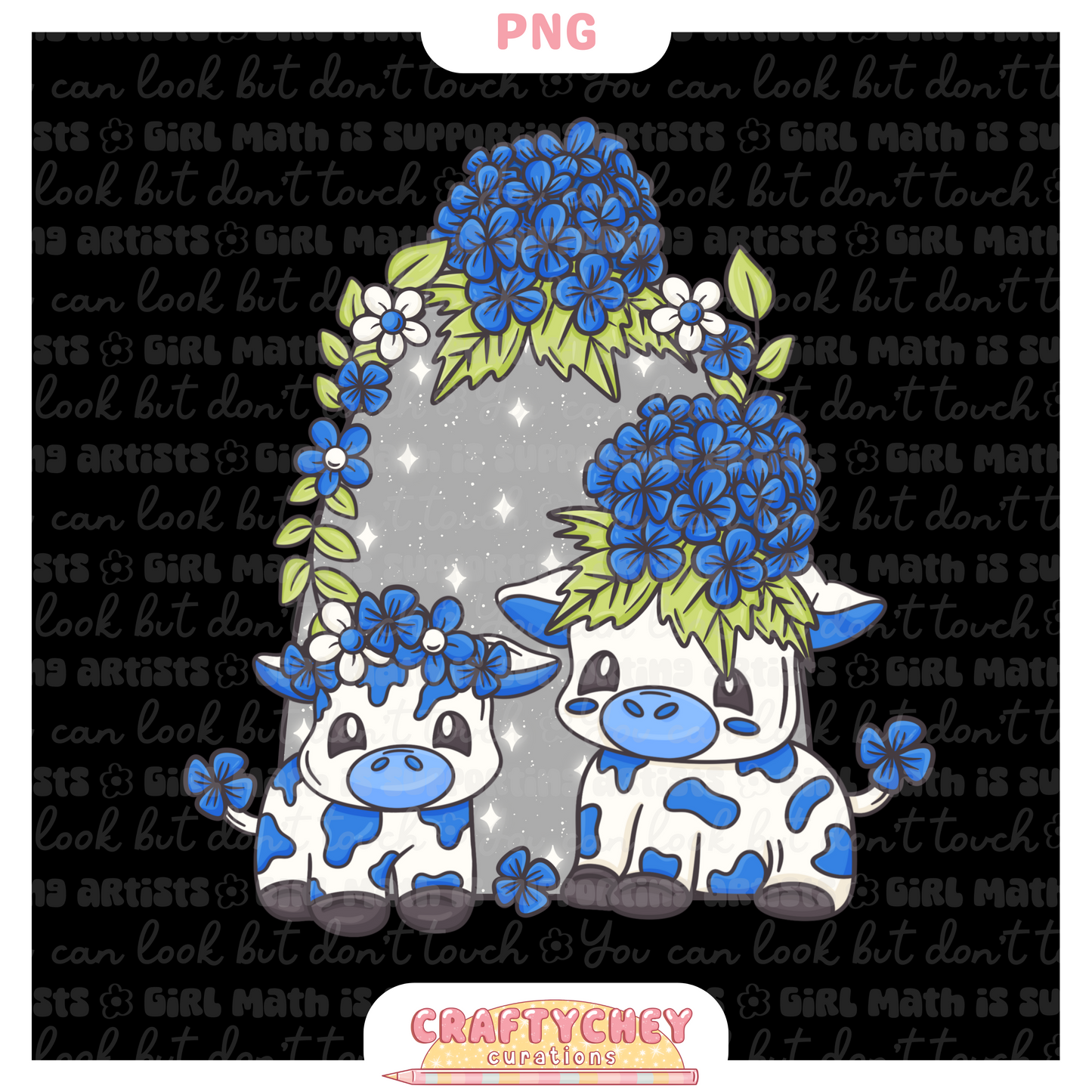 Blue Hydrangea Cows (PNG ONLY)