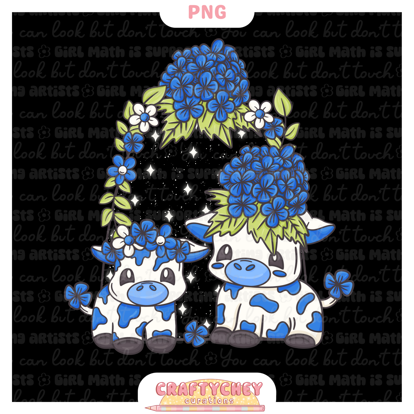 Blue Hydrangea Cows (PNG ONLY)