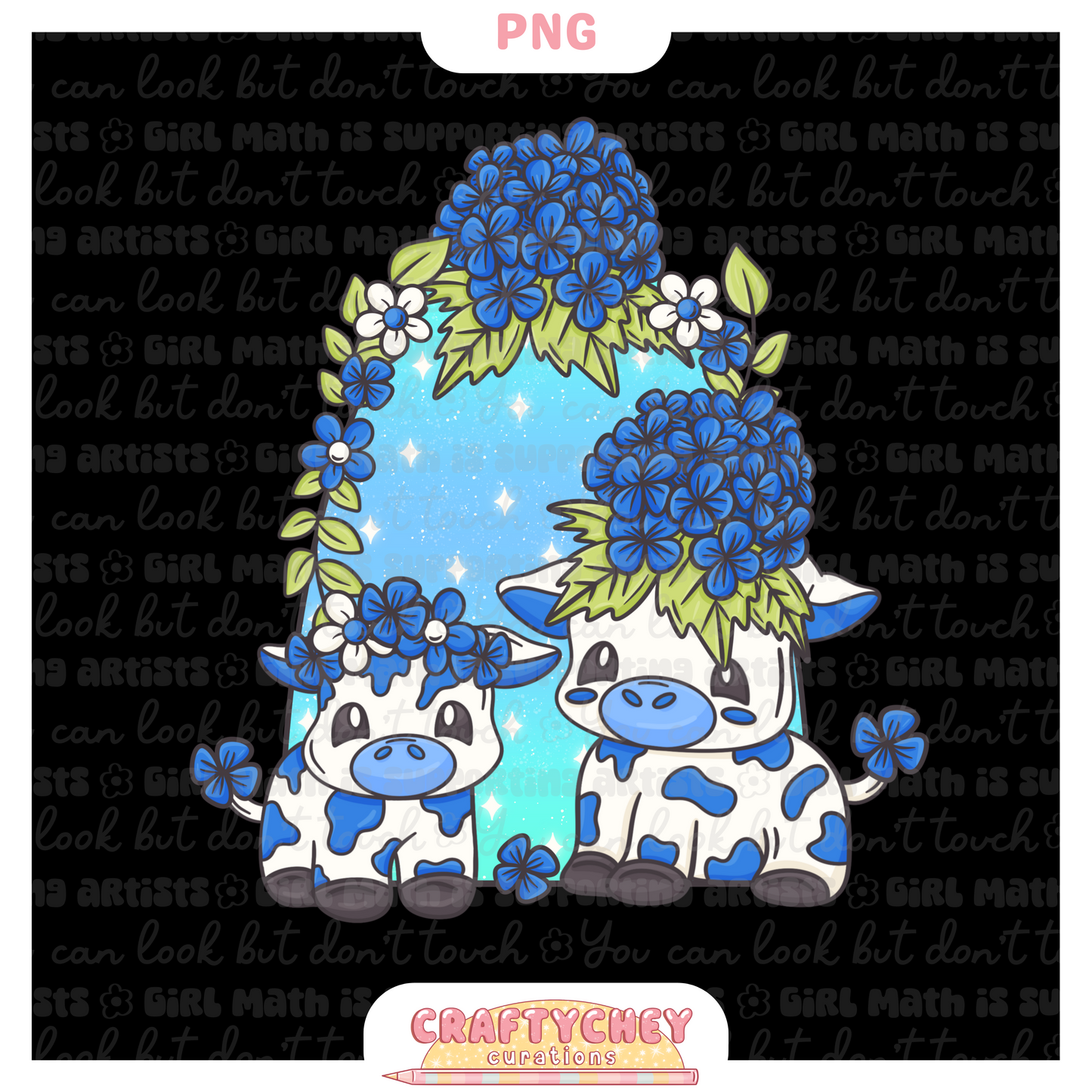 Blue Hydrangea Cows (PNG ONLY)