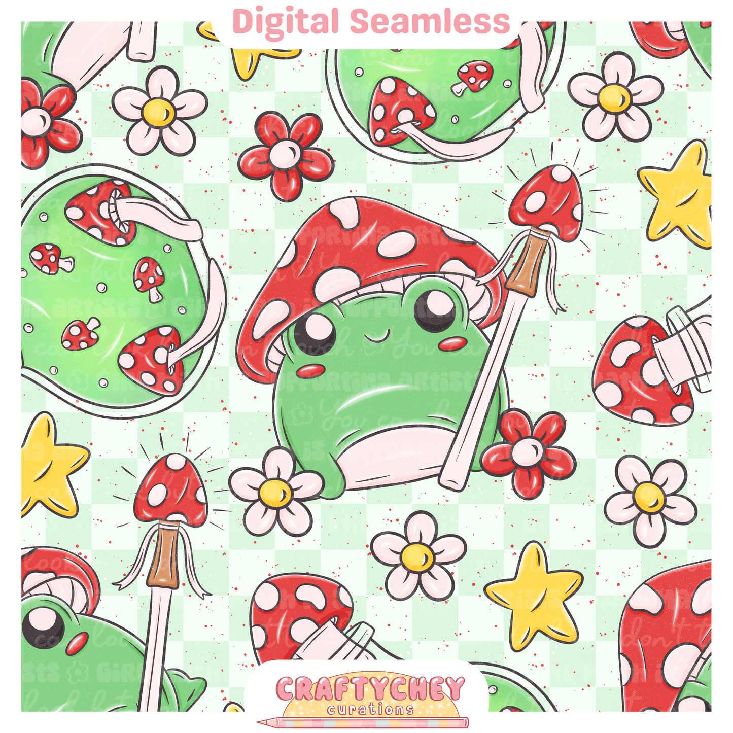 Mushroom Frog Mystery (Seamless + PNG)