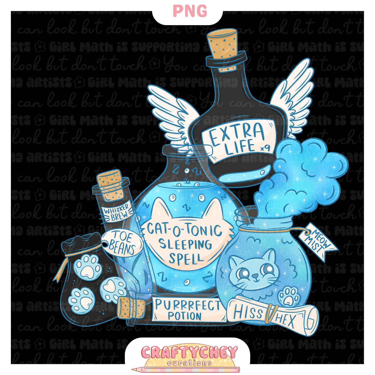 Cat Potions Mystery (Seamless + PNG)