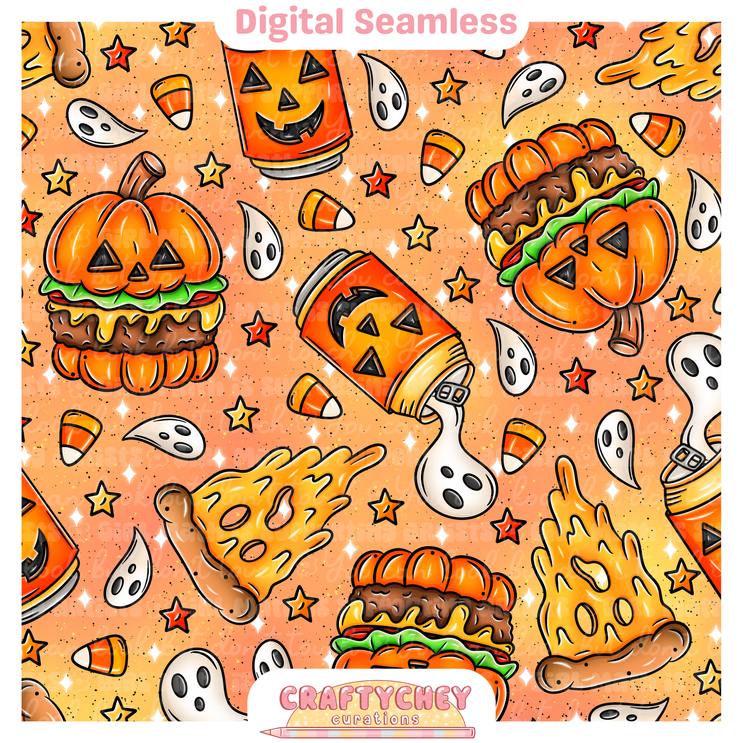 Spooky Junk Foodies (Seamless + PNG)