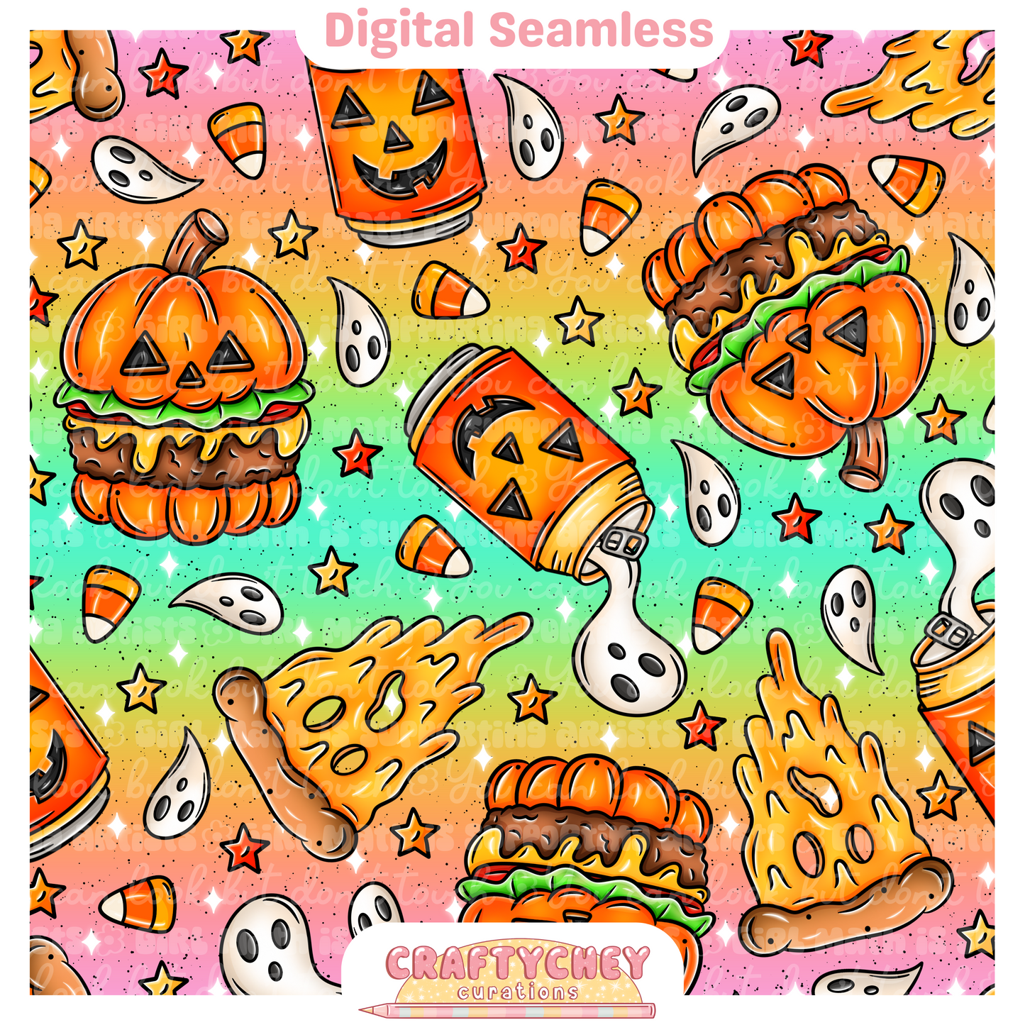 Spooky Junk Foodies (Seamless + PNG)