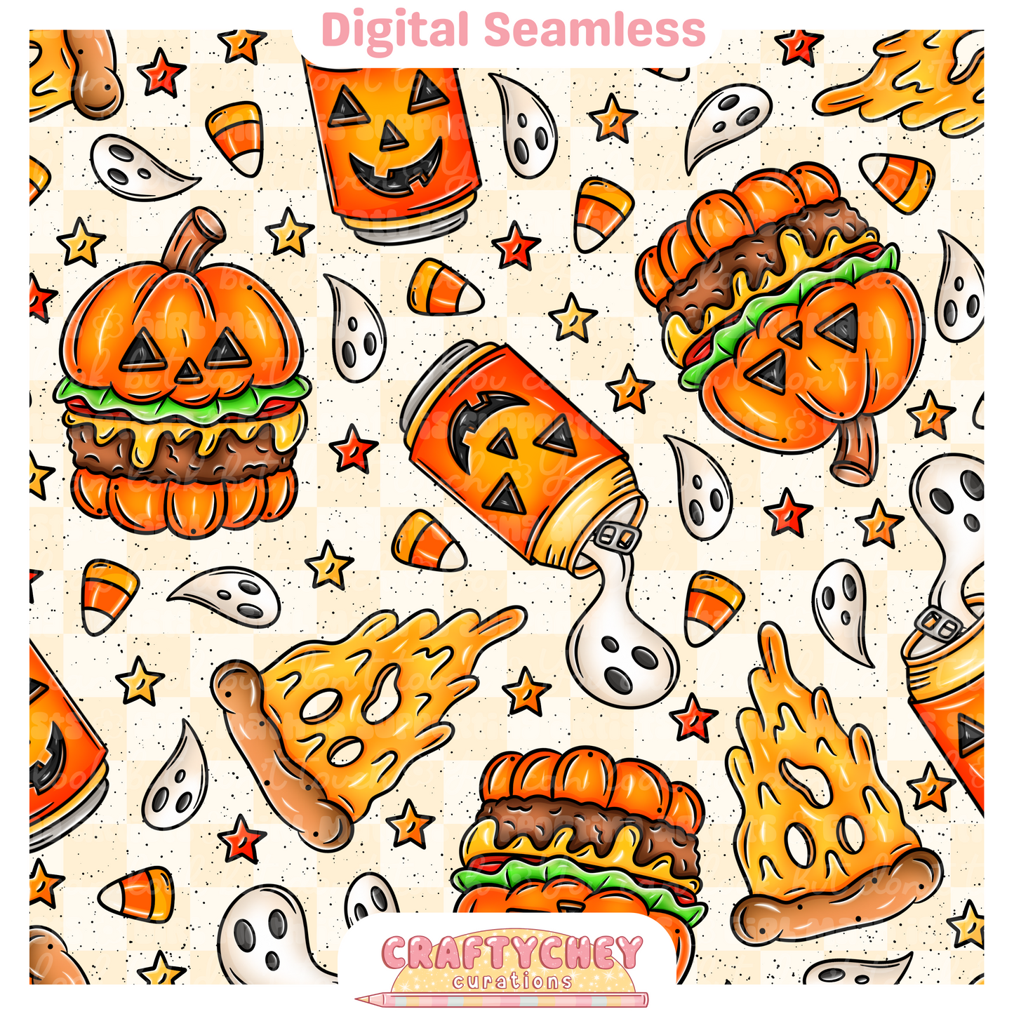Spooky Junk Foodies (Seamless + PNG)