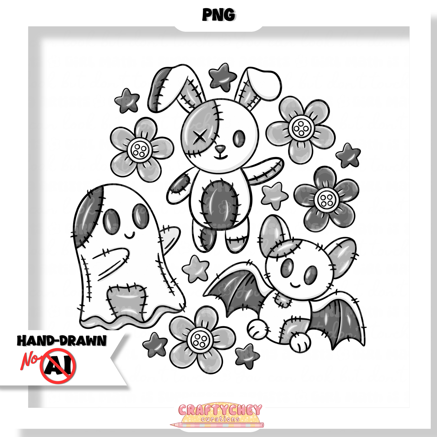Patchwork Halloween Plushies (Seamless + PNG)