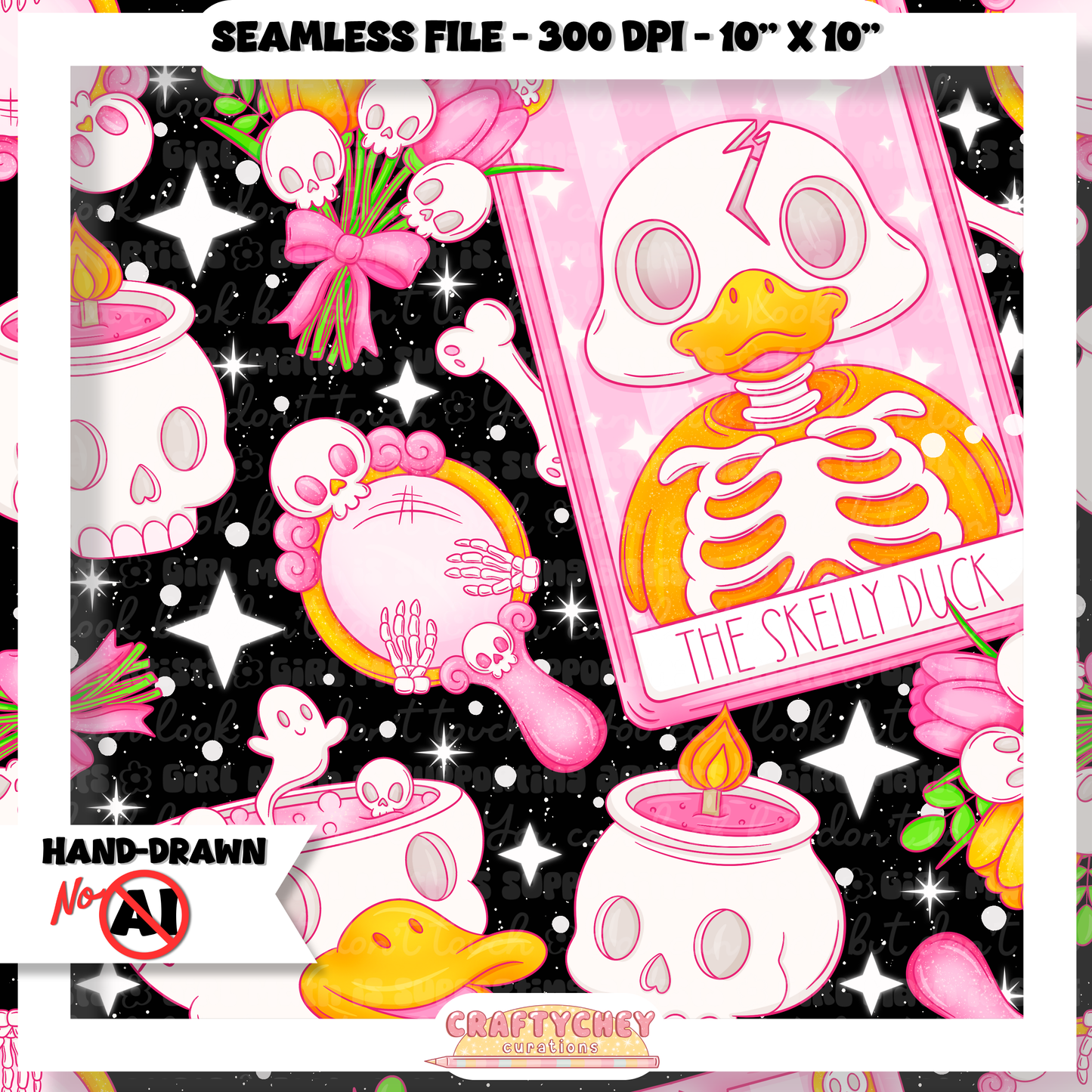 Skelly Duck Tarot : Pink (Seamless + PNG)