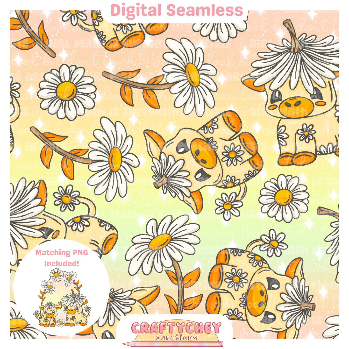 White Daisy Cows (Seamless + PNG)