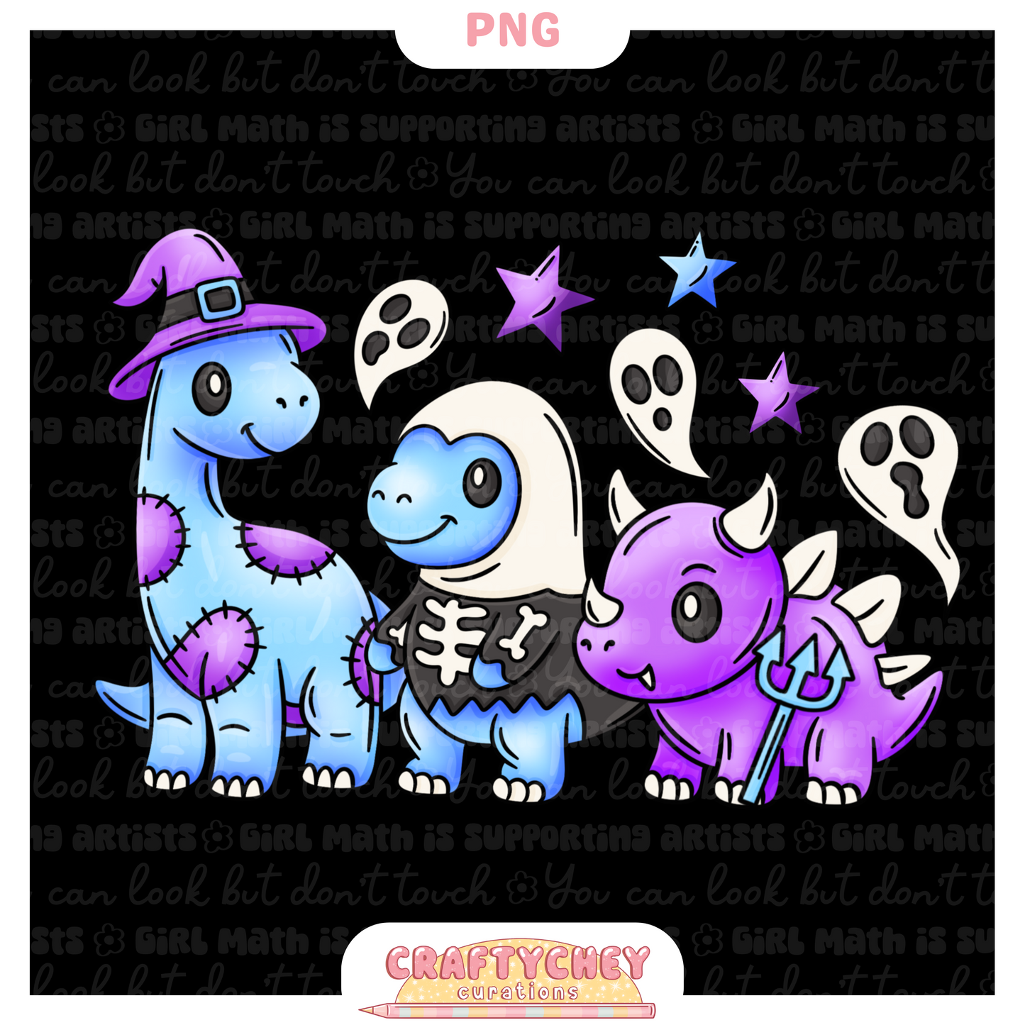 Cutesy Spooky Dinos: Purple (Seamless + PNG)