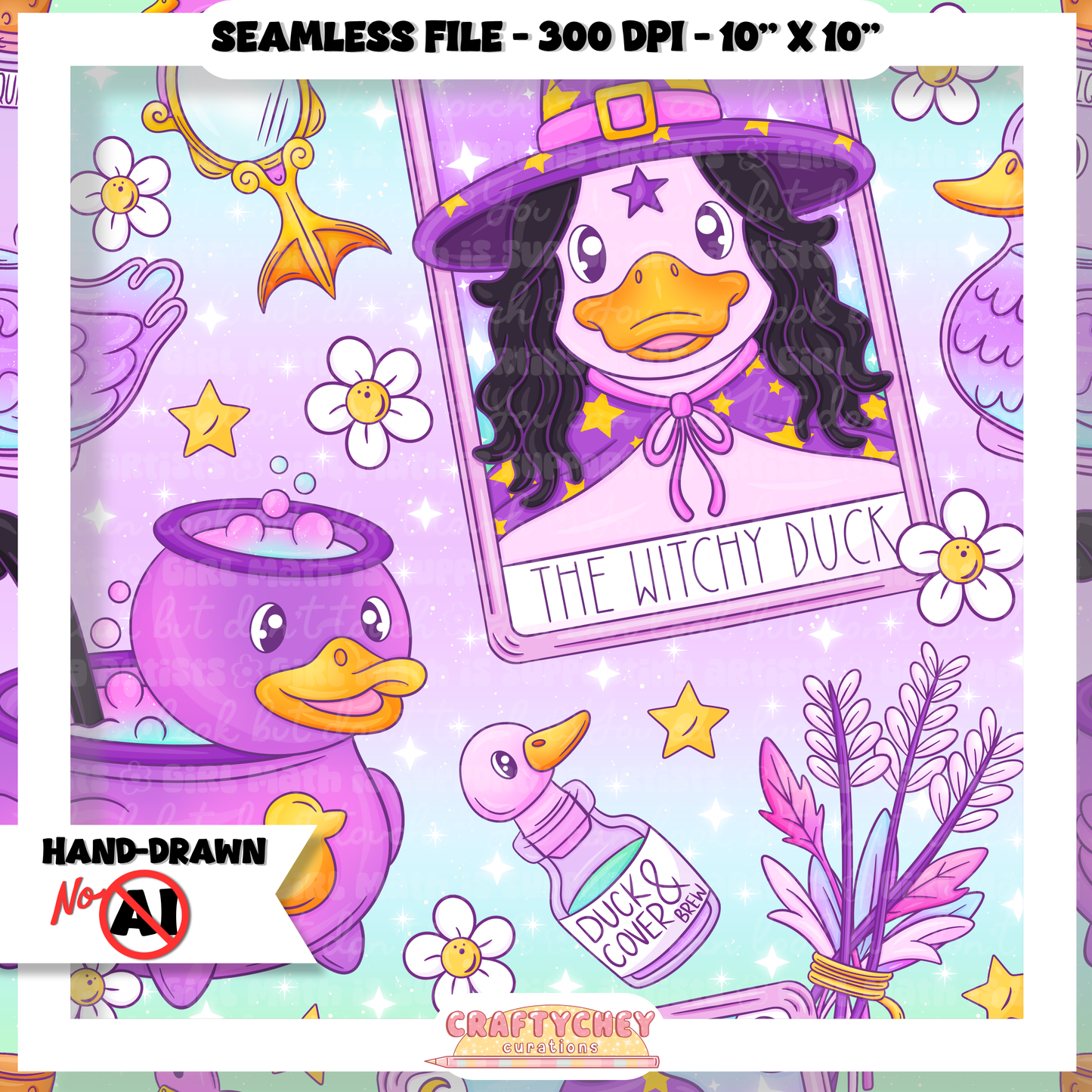 Witchy Duck Tarot (Seamless + PNG)