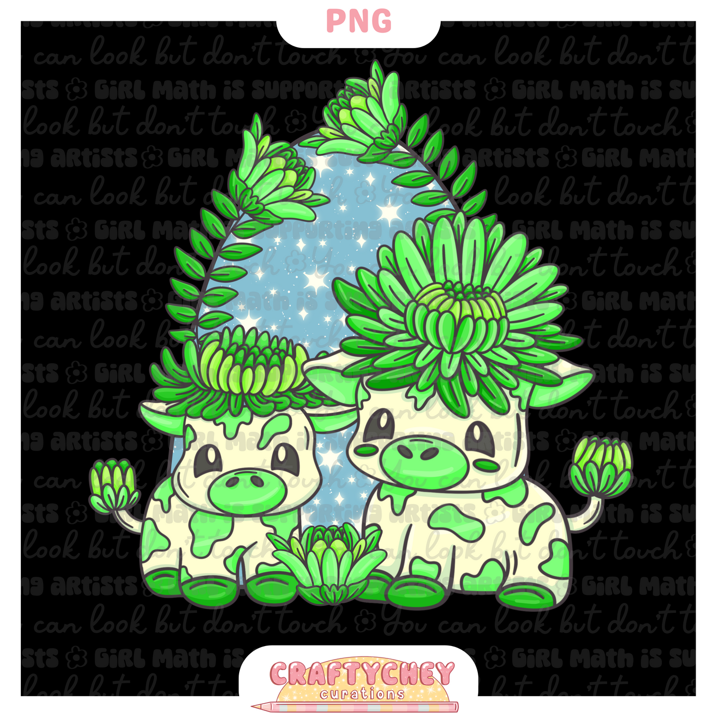 Green Chrysanthemum Cows (PNG ONLY)