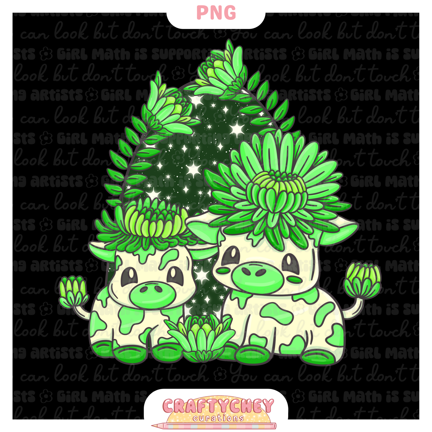 Green Chrysanthemum Cows (PNG ONLY)