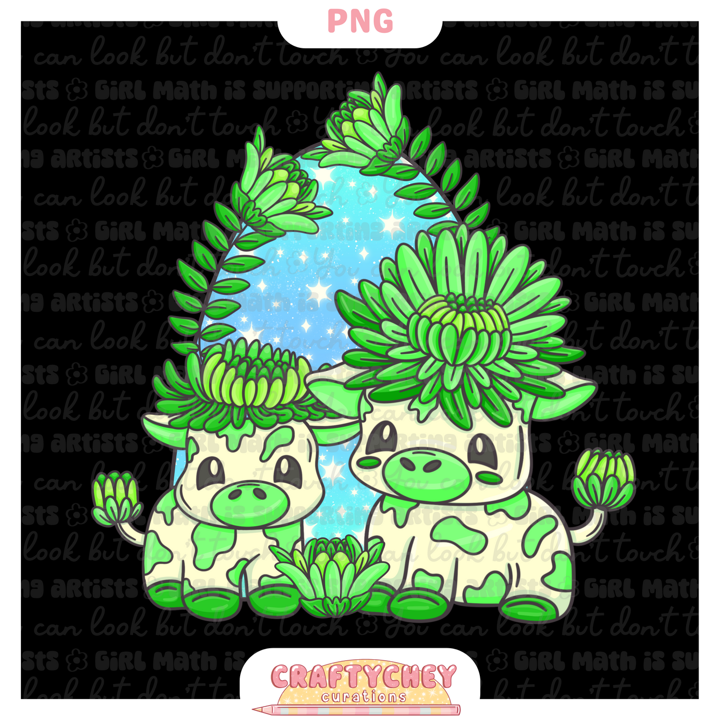 Green Chrysanthemum Cows (PNG ONLY)