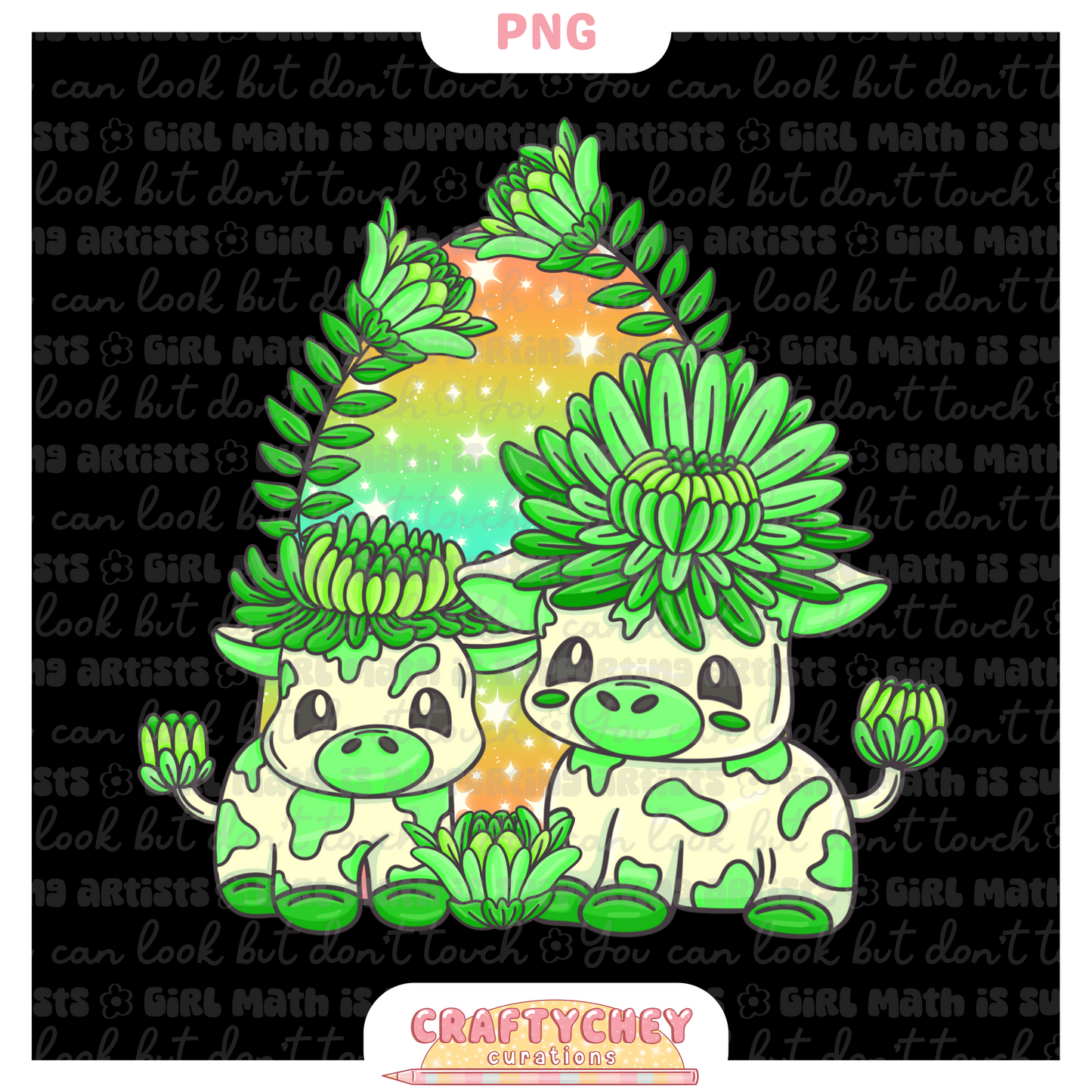 Green Chrysanthemum Cows (PNG ONLY)