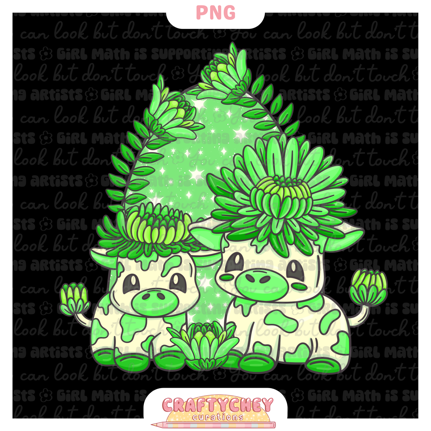 Green Chrysanthemum Cows (PNG ONLY)