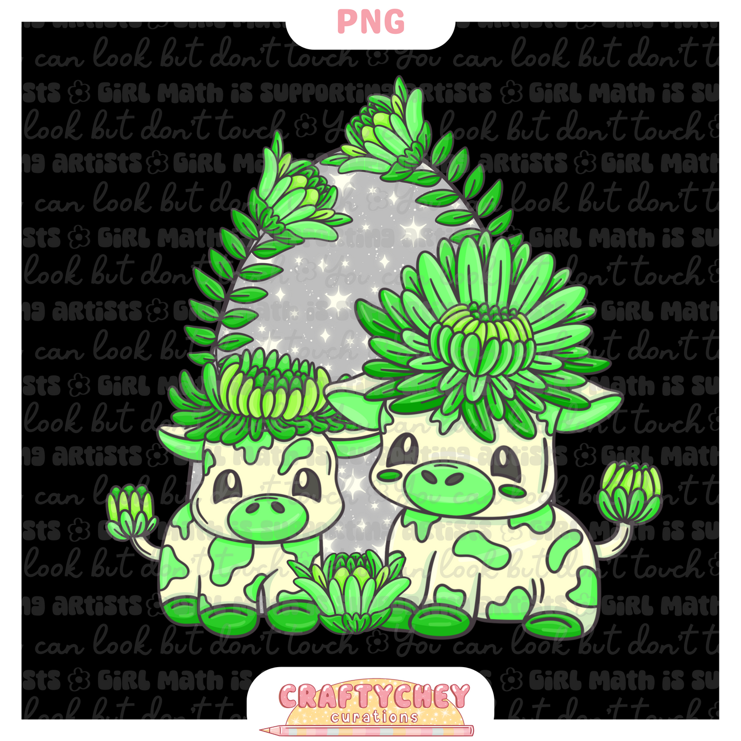 Green Chrysanthemum Cows (PNG ONLY)