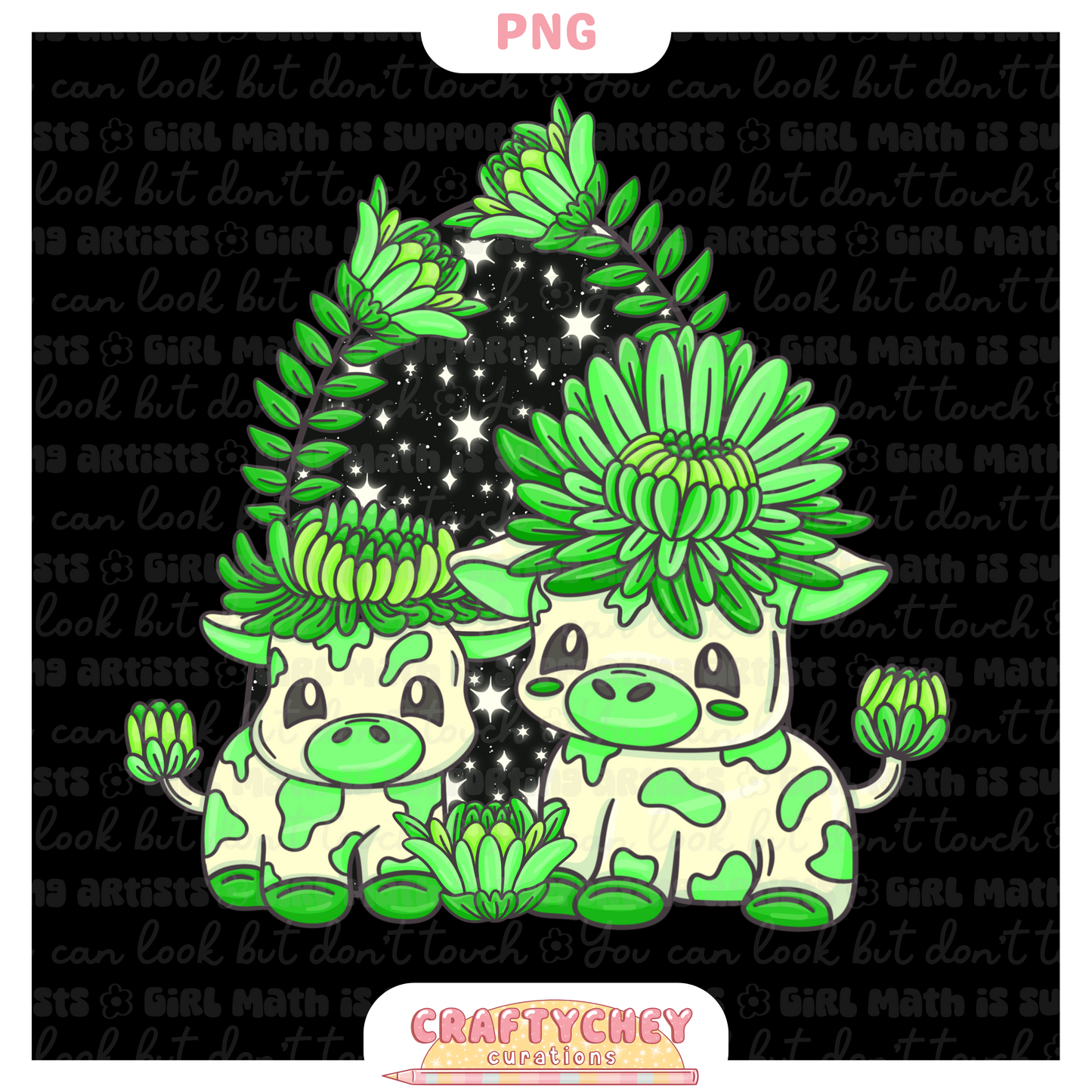 Green Chrysanthemum Cows (PNG ONLY)