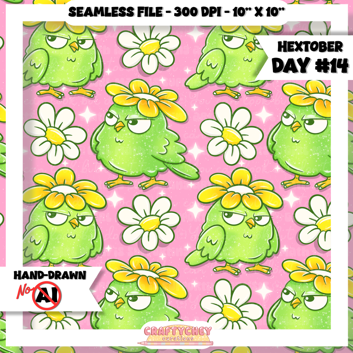 Hextober Day 14: Bird - Green (Seamless + PNG)