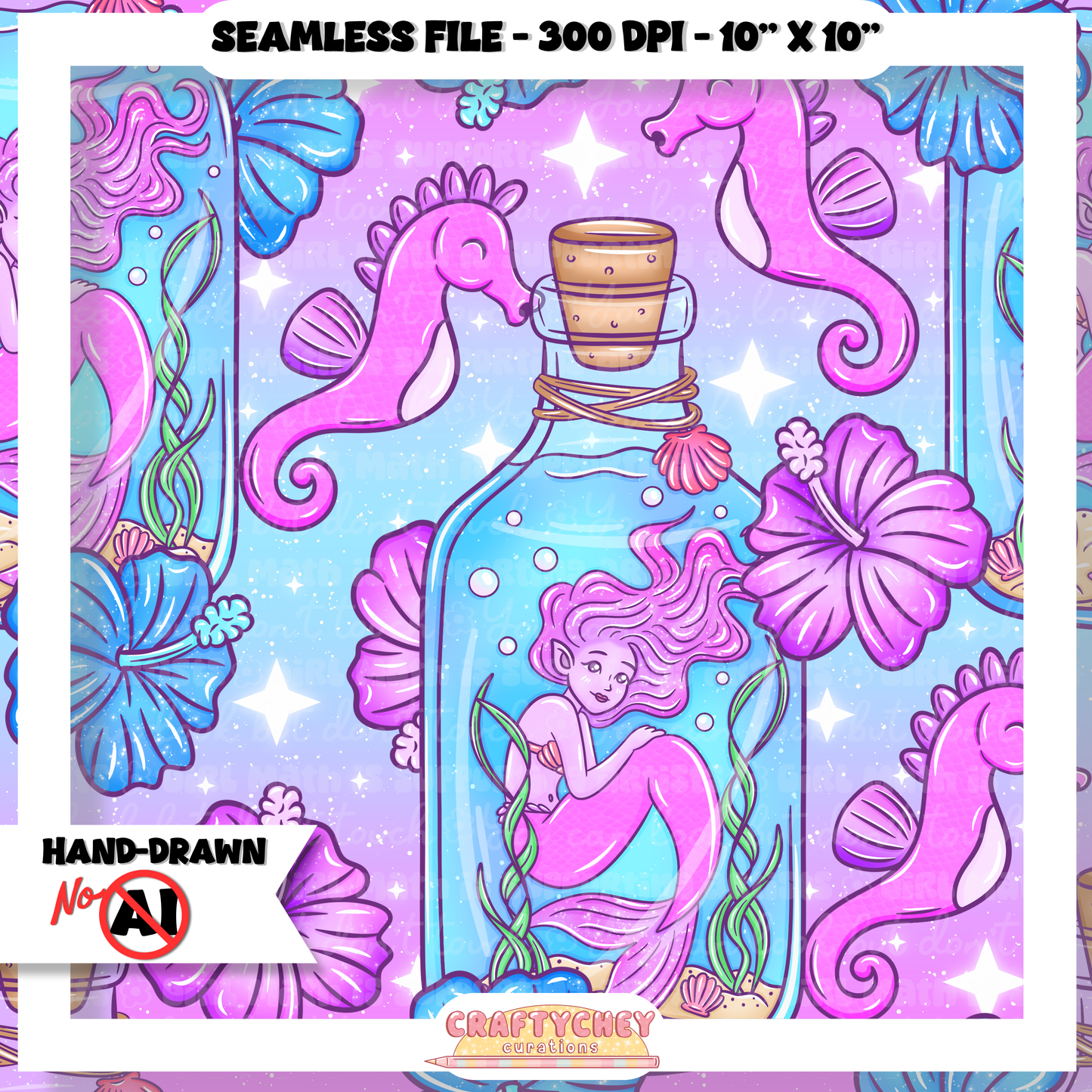 Juicy Summer: Day 8: Mermaid (Seamless + PNG)