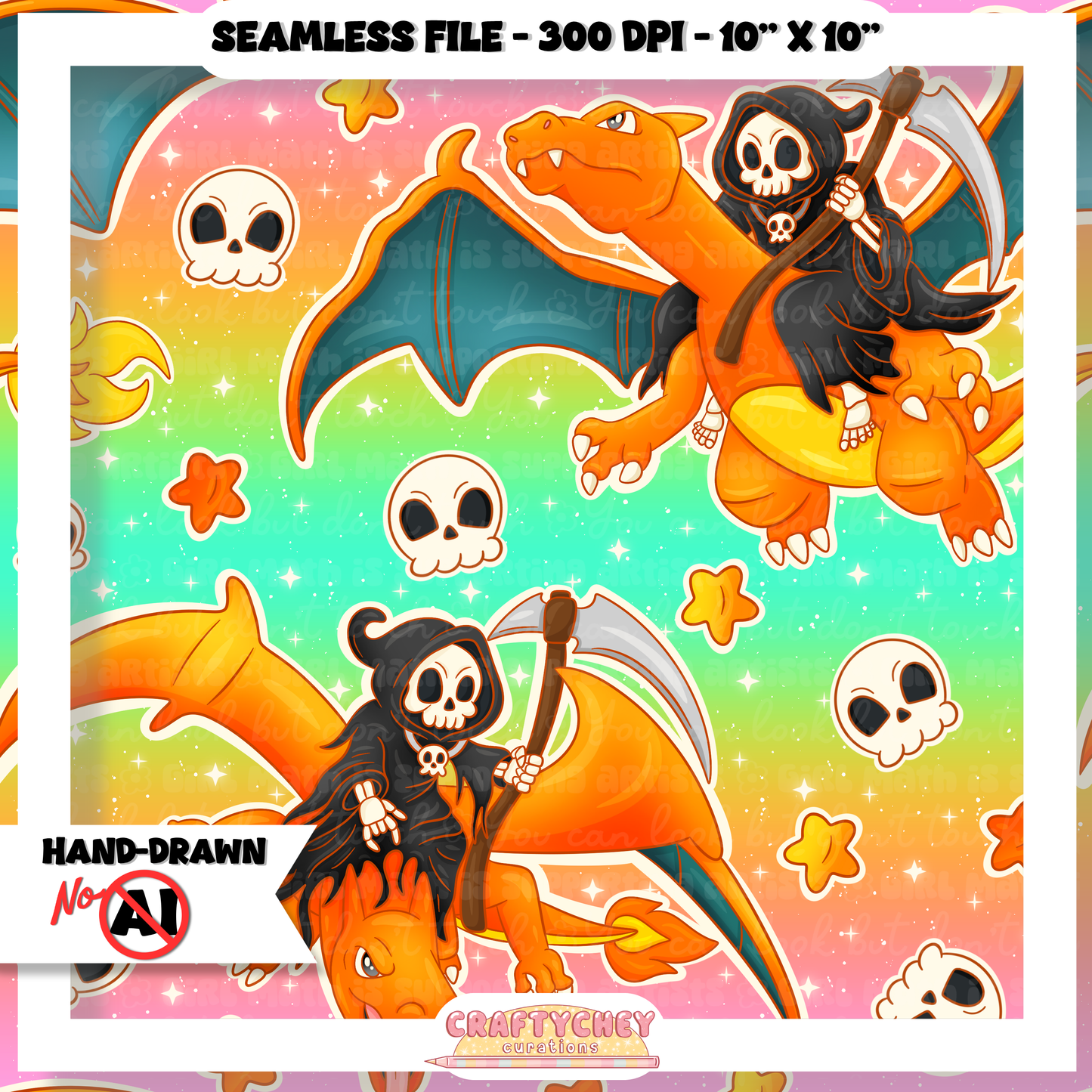 Grim Orange Dragon (Seamless + PNG)