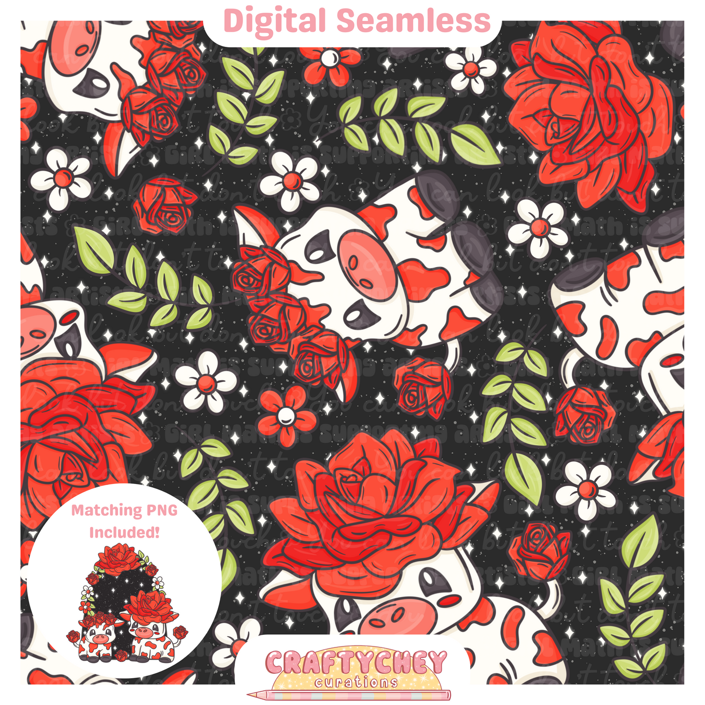 Red Rose Cows (Seamless + PNG)