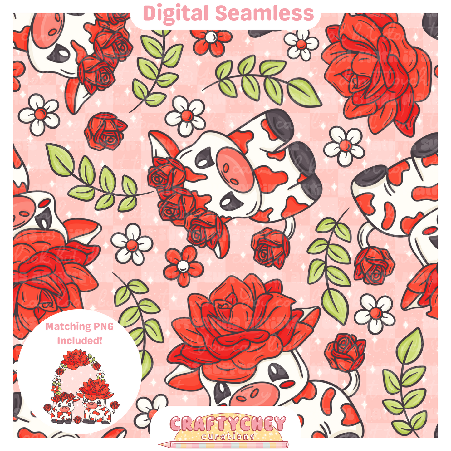 Red Rose Cows (Seamless + PNG)