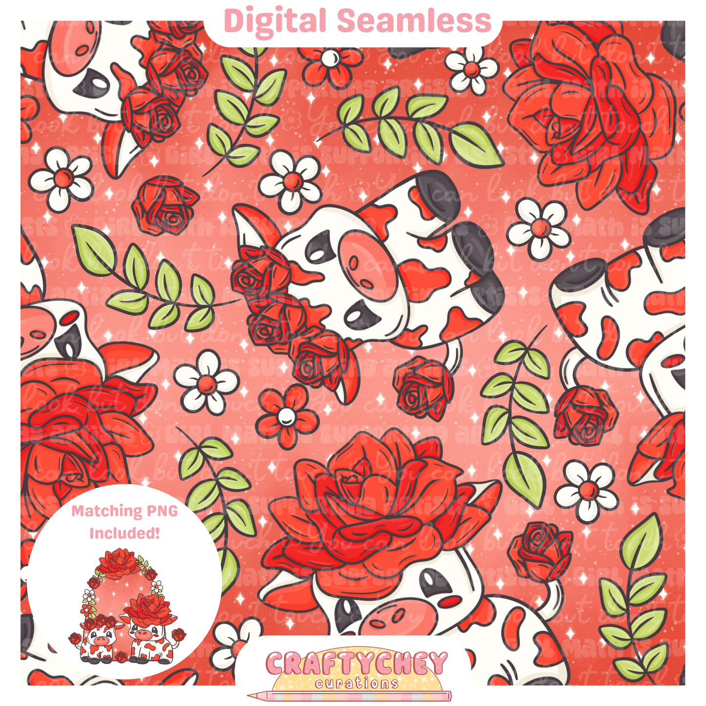 Red Rose Cows (Seamless + PNG)