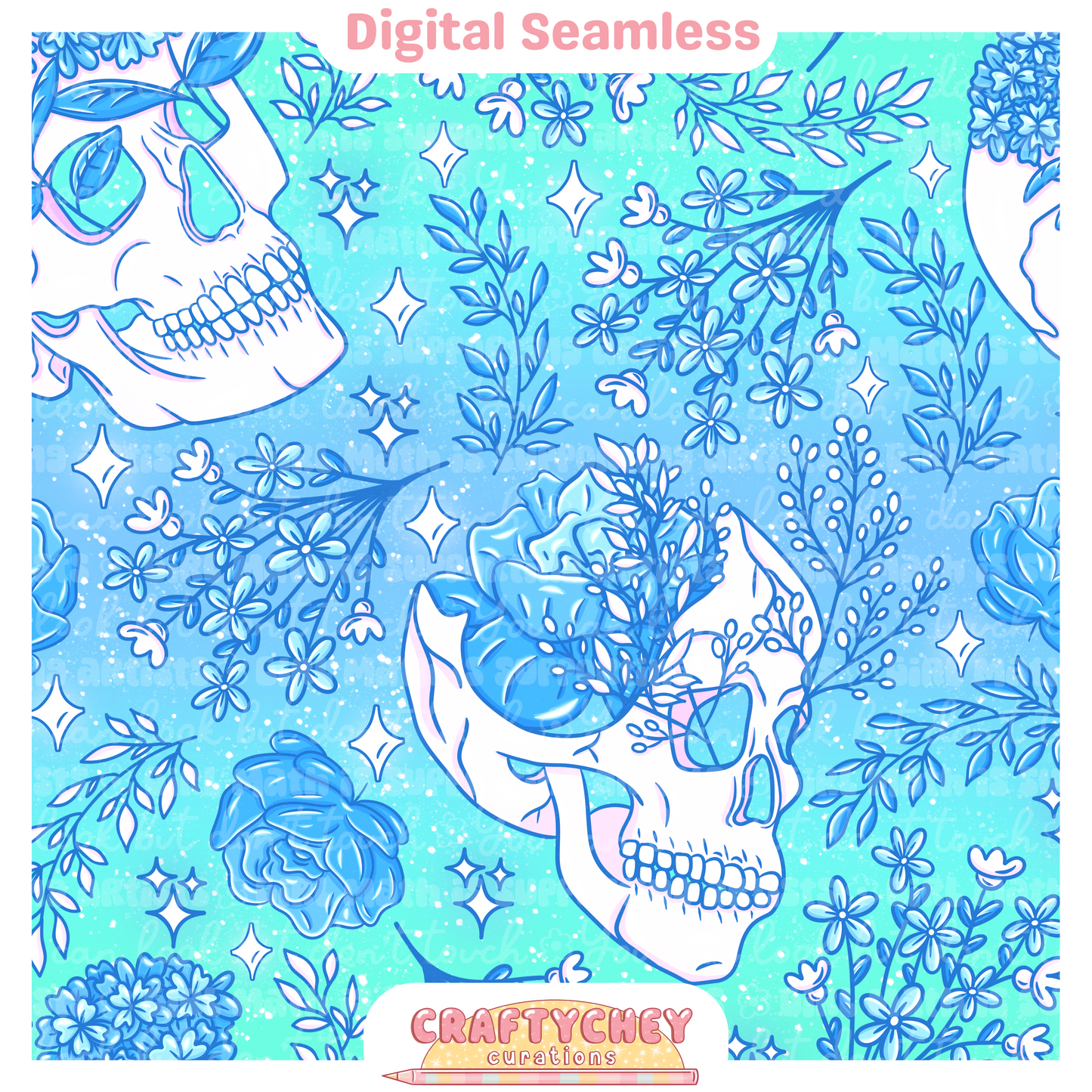 Blue Floral Skulls