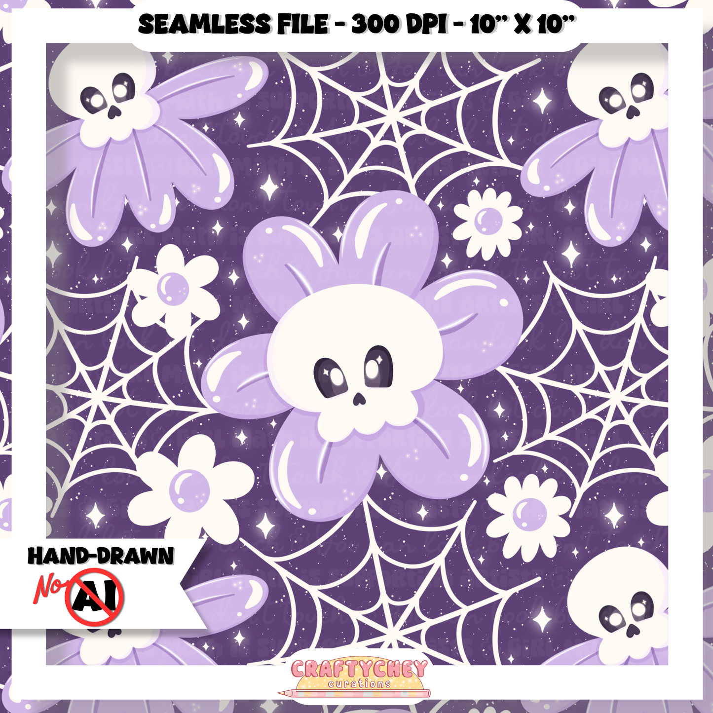 Purple Skull Flowers (Seamless + PNG)