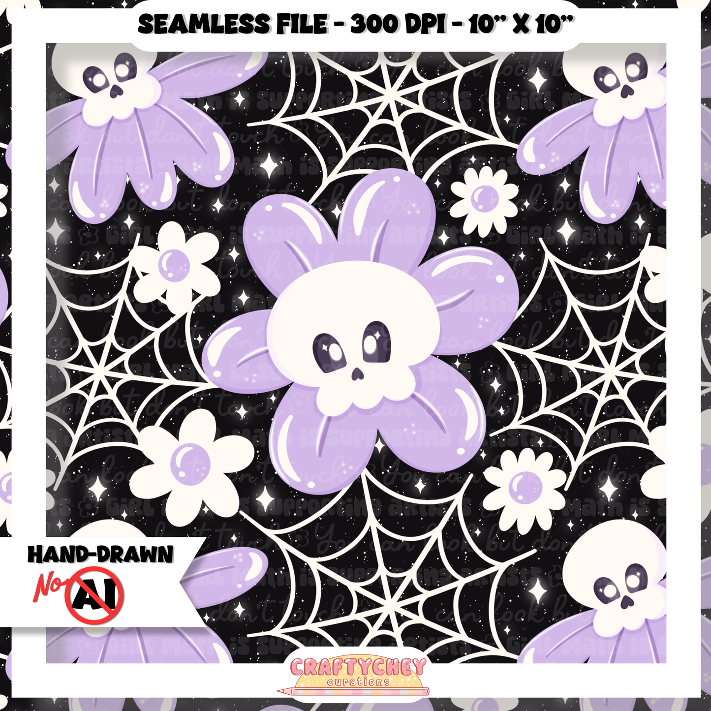 Purple Skull Flowers (Seamless + PNG)