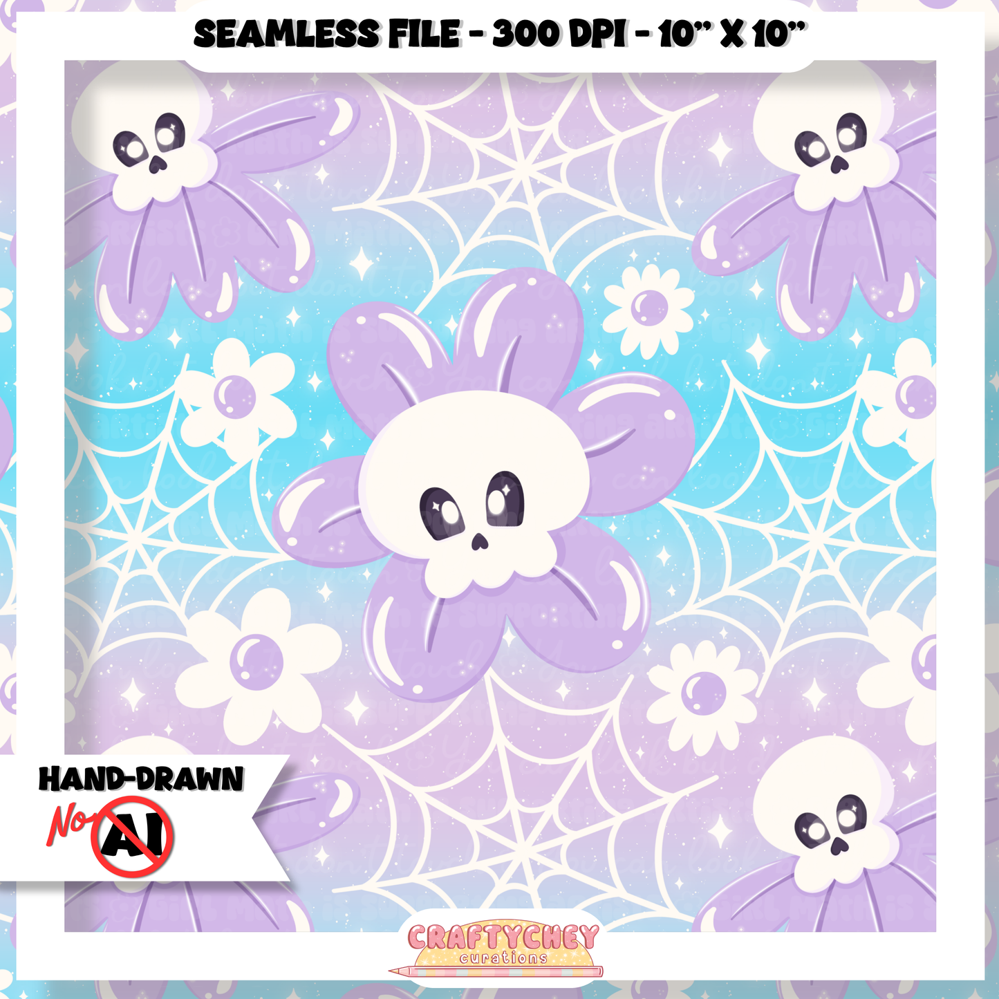Purple Skull Flowers (Seamless + PNG)