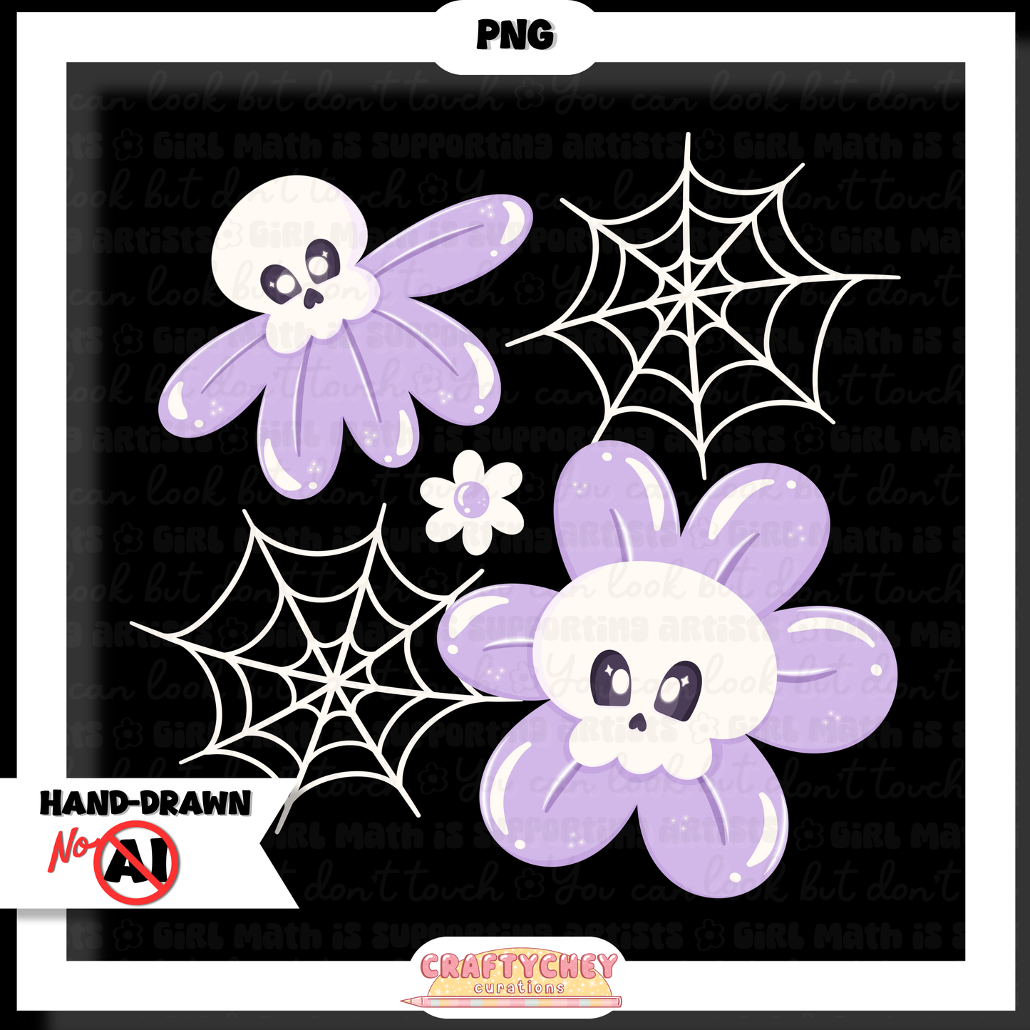 Purple Skull Flowers (Seamless + PNG)