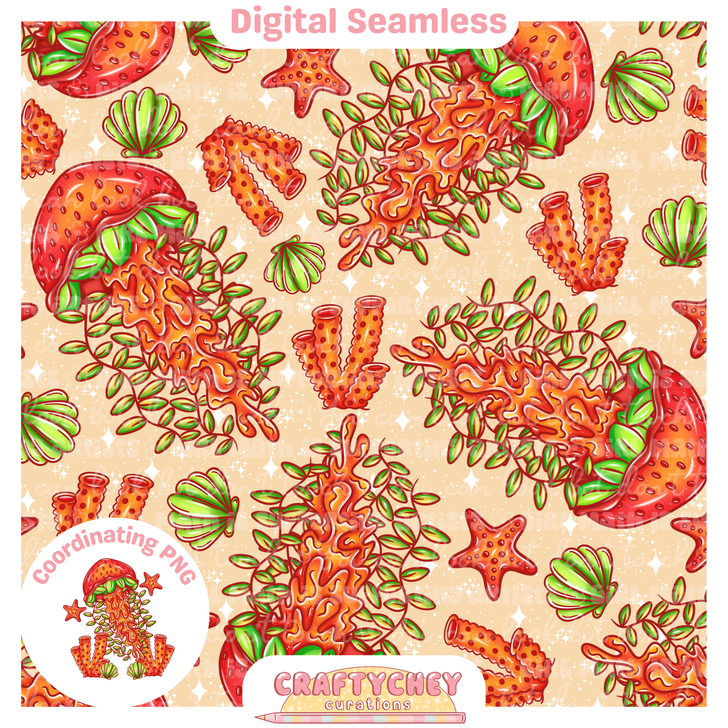 Strawberry Jellyfish (Seamless + PNG)
