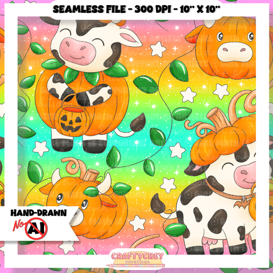 Pumpkin Cows : Black (Seamless + PNG)