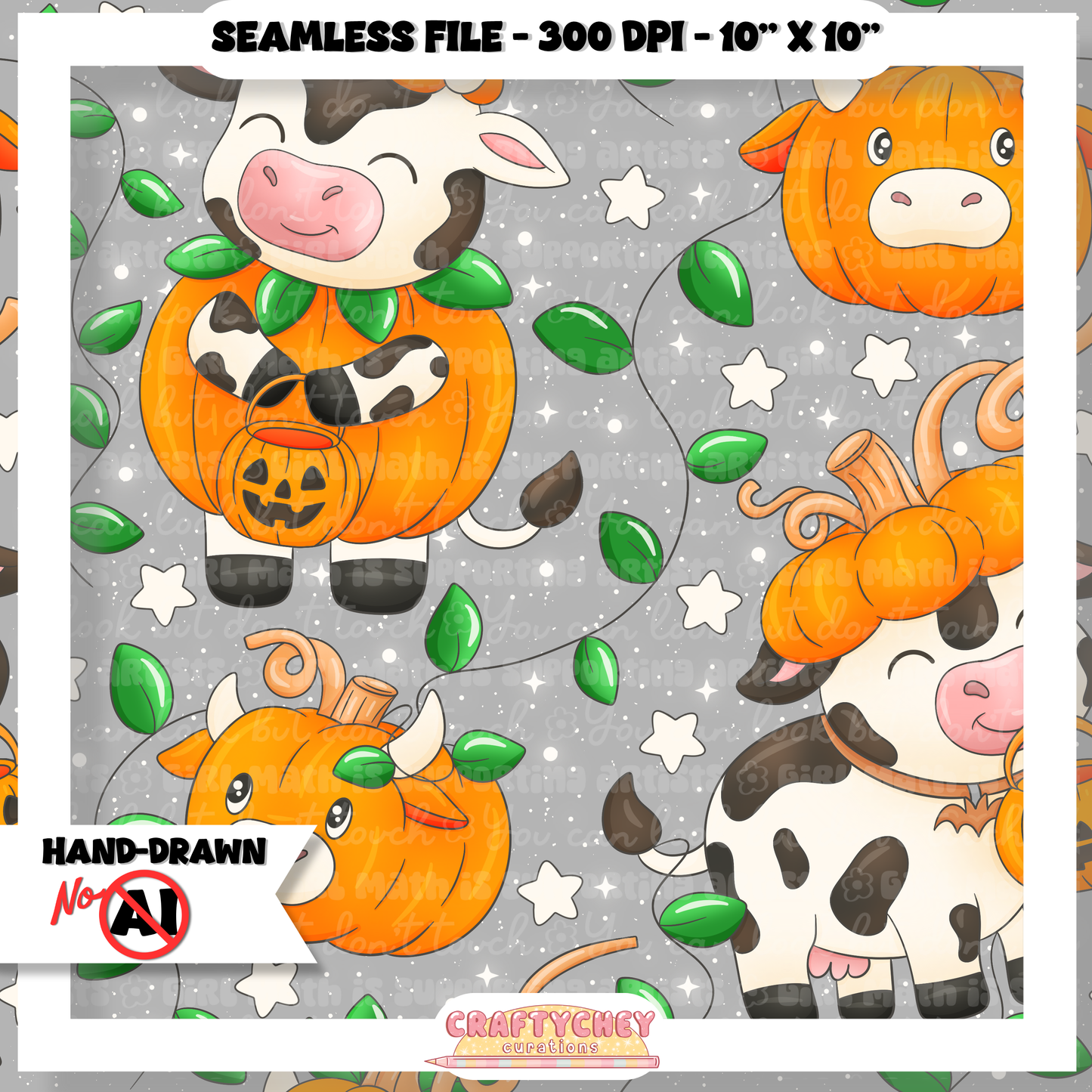 Pumpkin Cows : Black (Seamless + PNG)