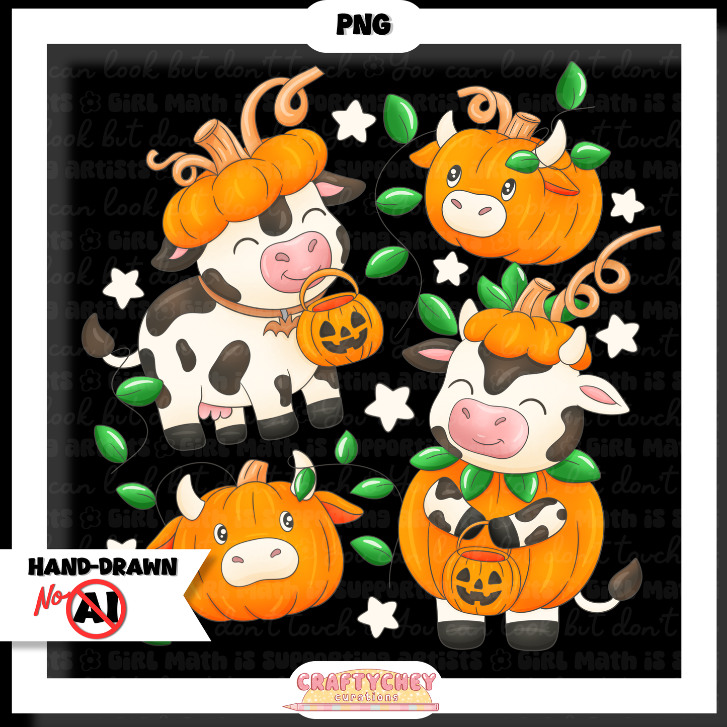 Pumpkin Cows : Black (Seamless + PNG)