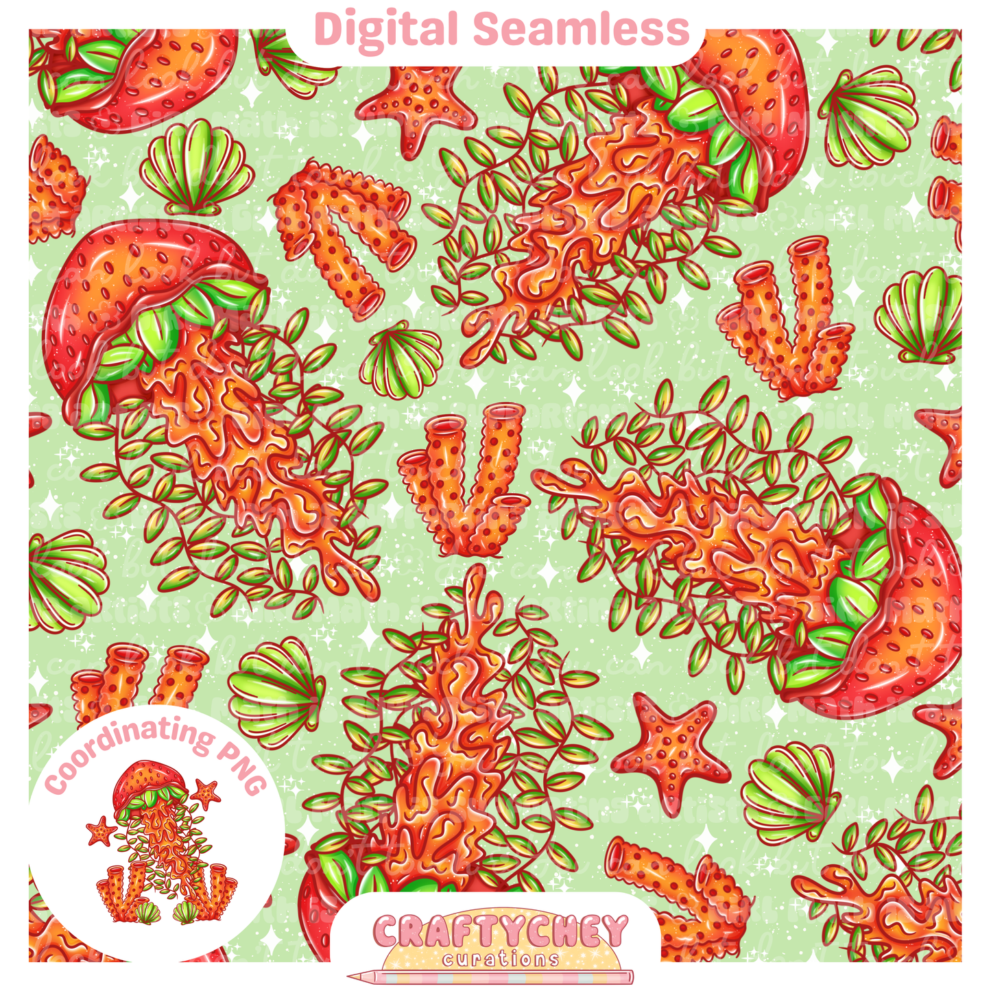 Strawberry Jellyfish (Seamless + PNG)