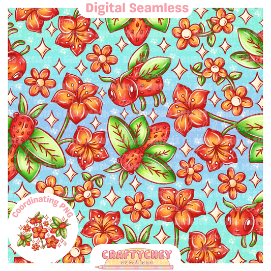 Strawberry Bees (Seamless + PNG)