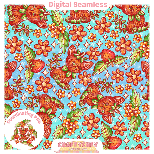 Strawberry Cats (Seamless + PNG)
