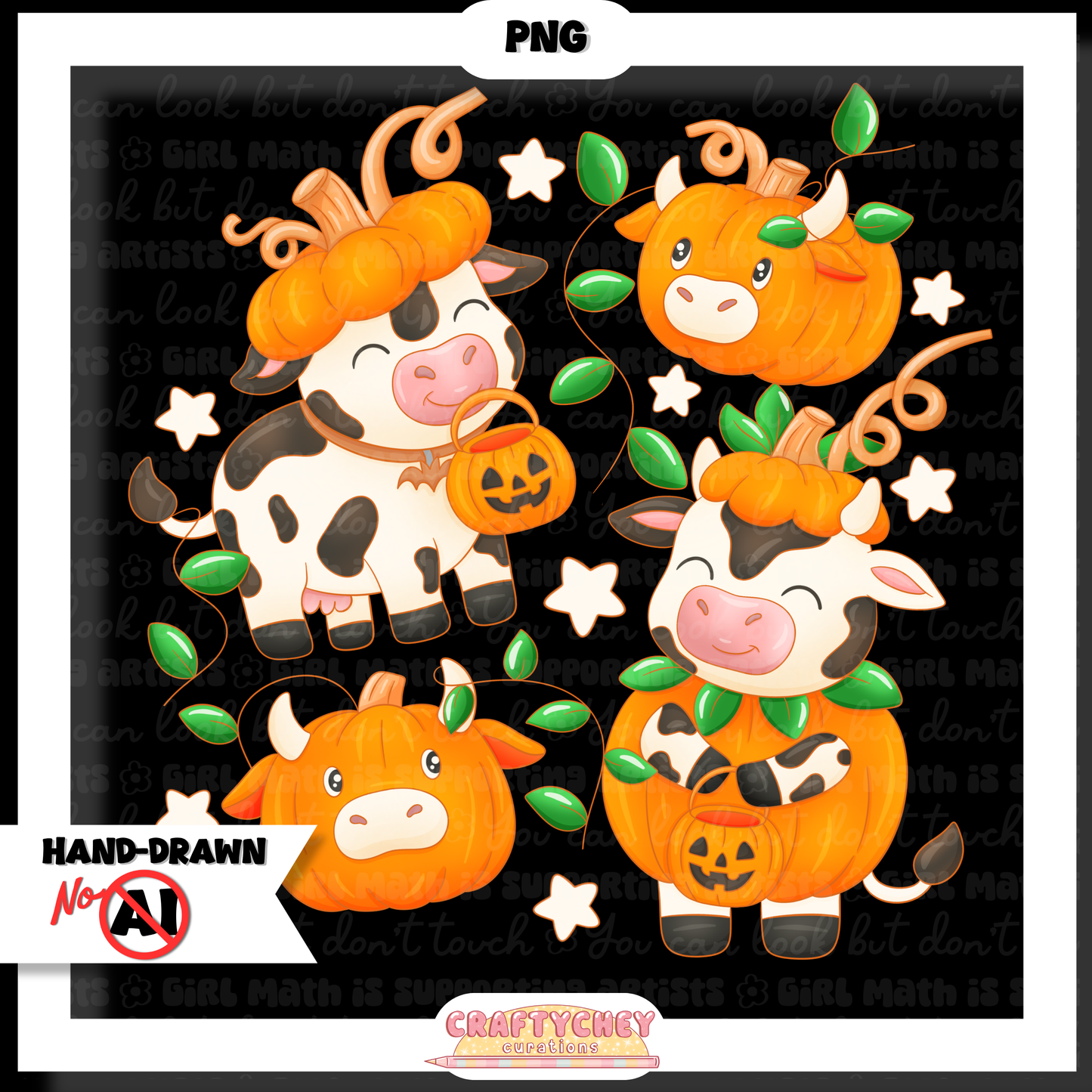 Pumpkin Cows : Brown (Seamless + PNG)