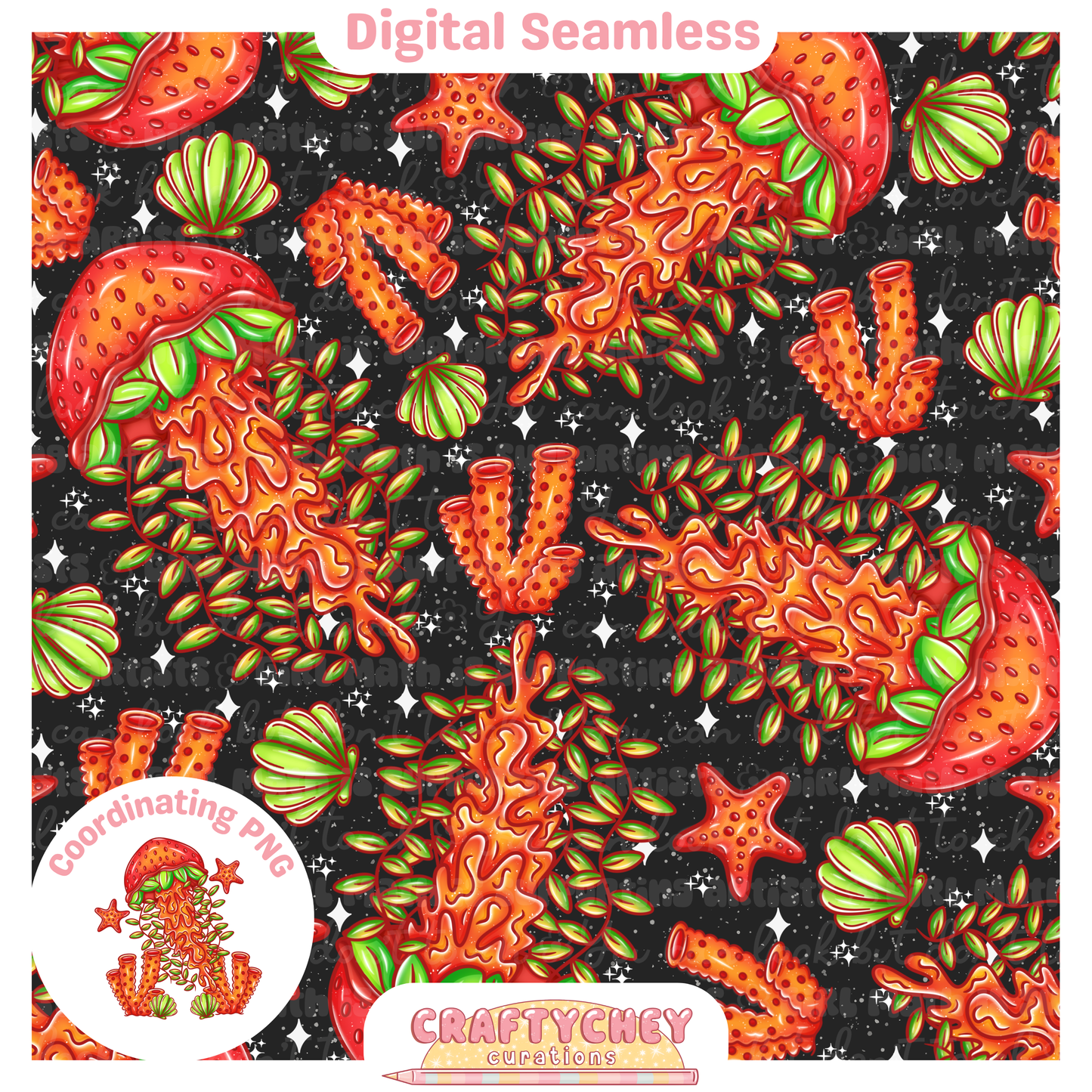 Strawberry Jellyfish (Seamless + PNG)
