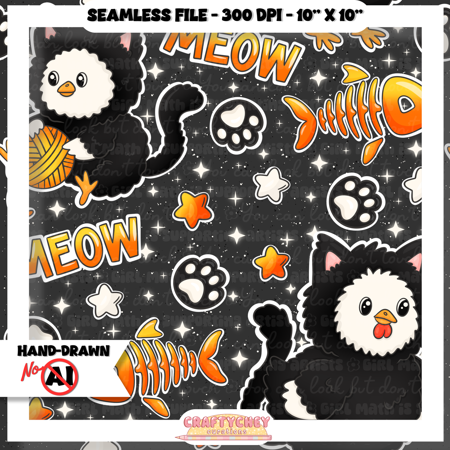 Kitty Chickens: Orange (Seamless + PNG)