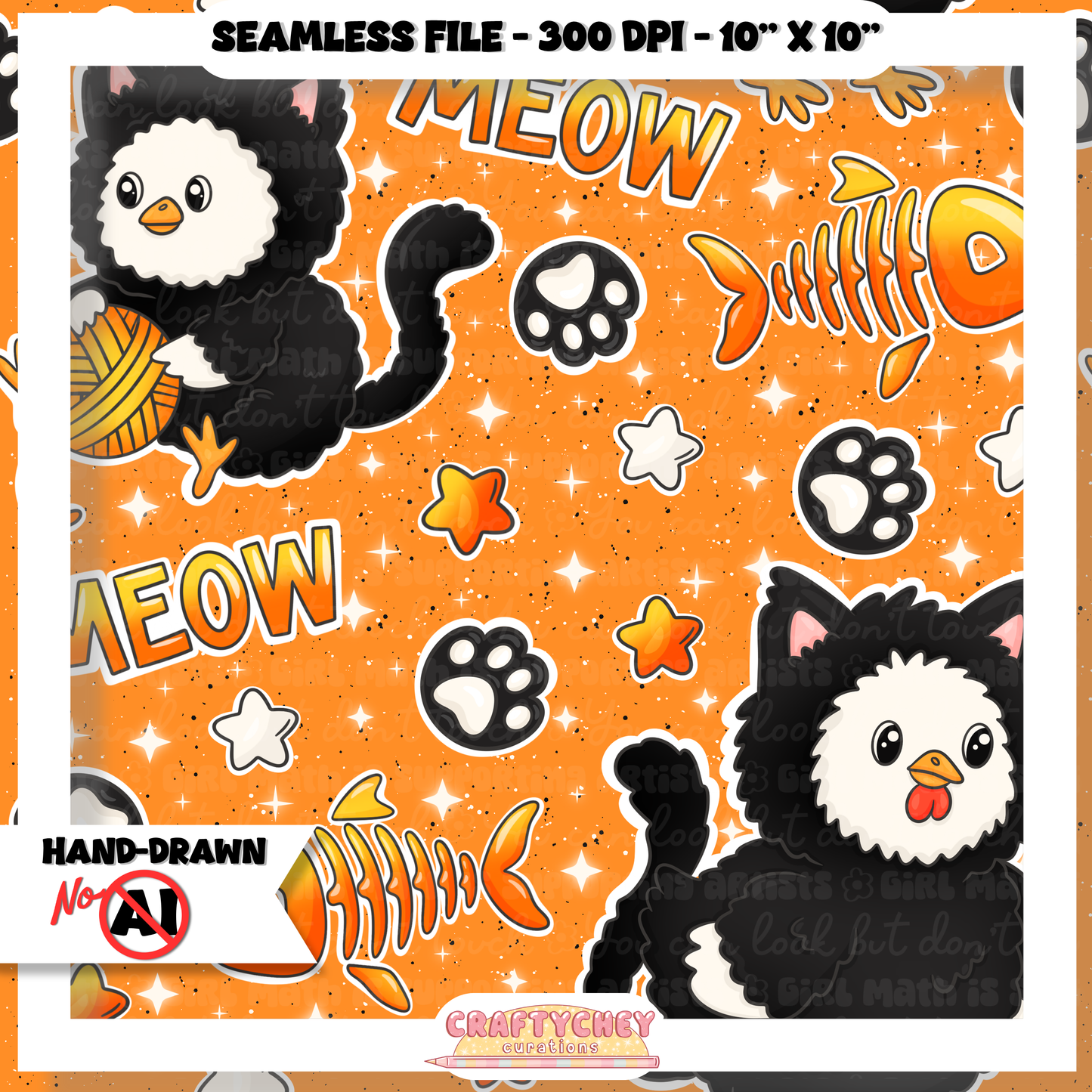 Kitty Chickens: Orange (Seamless + PNG)