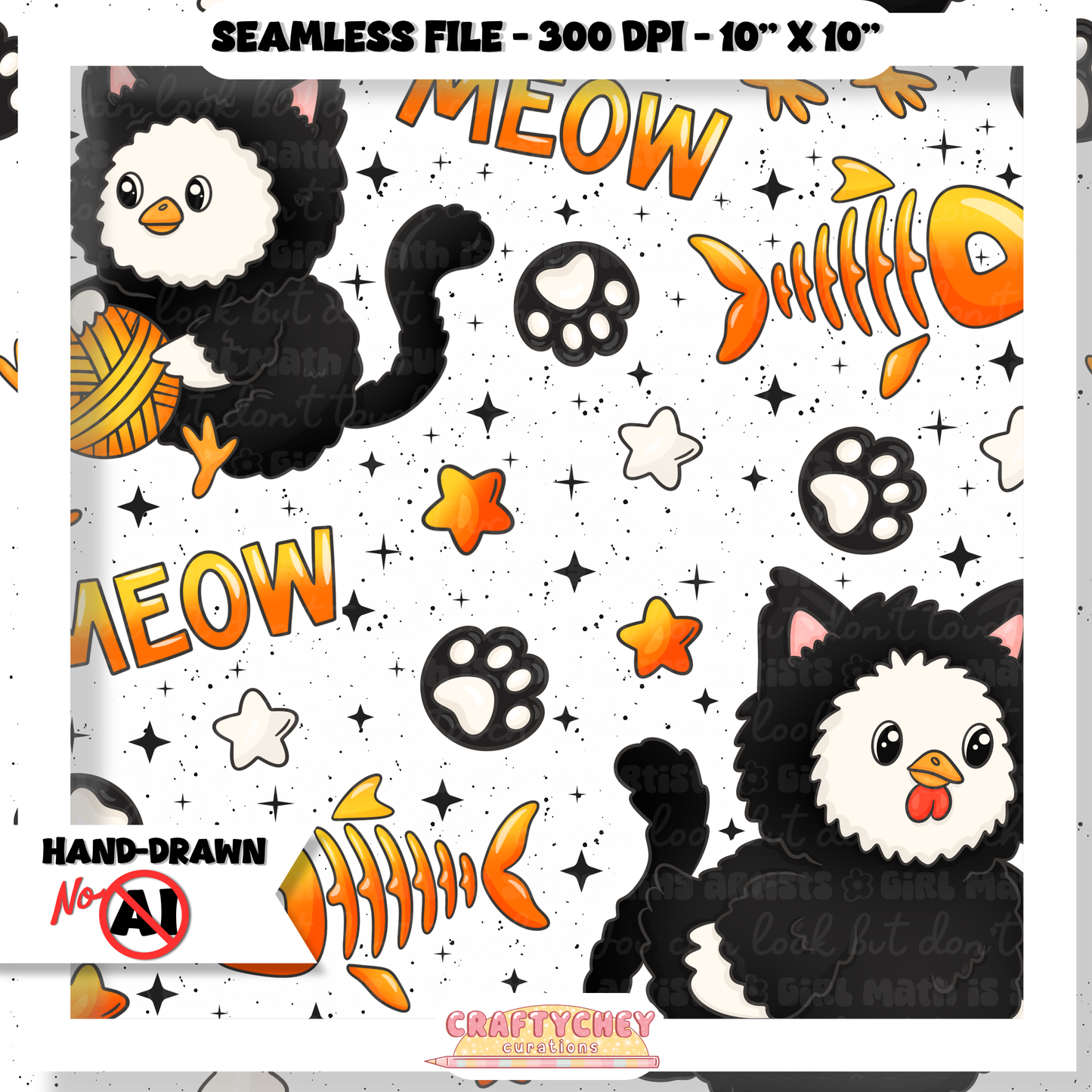 Kitty Chickens: Orange (Seamless + PNG)