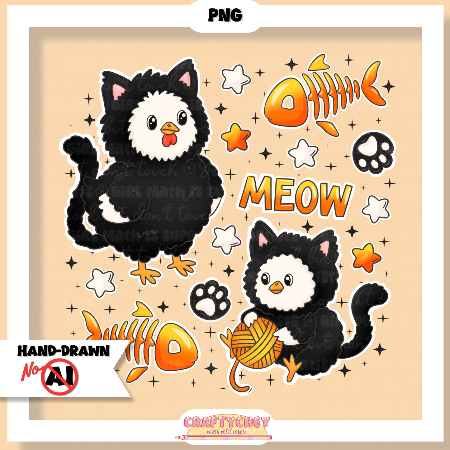Kitty Chickens: Orange (Seamless + PNG)