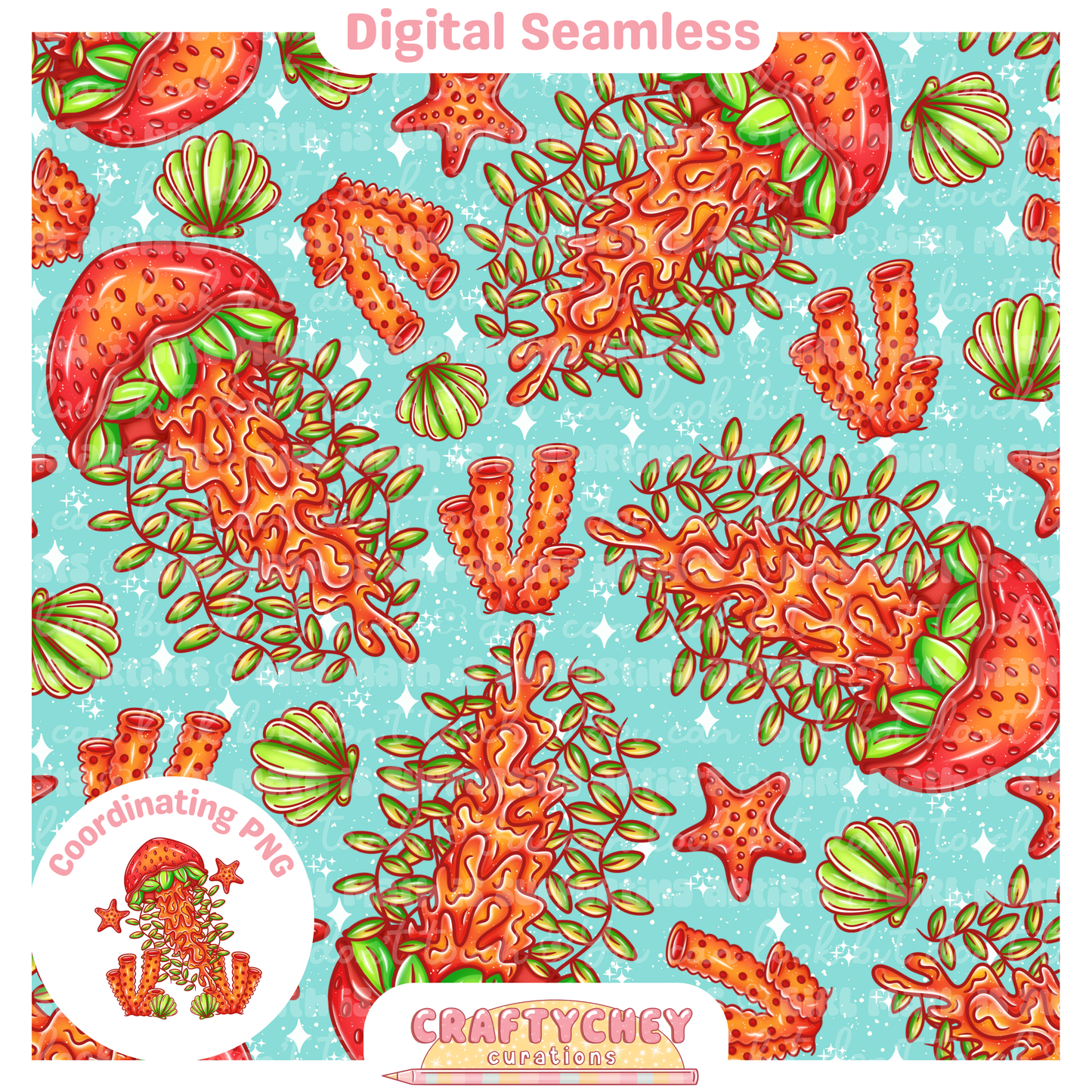 Strawberry Jellyfish (Seamless + PNG)