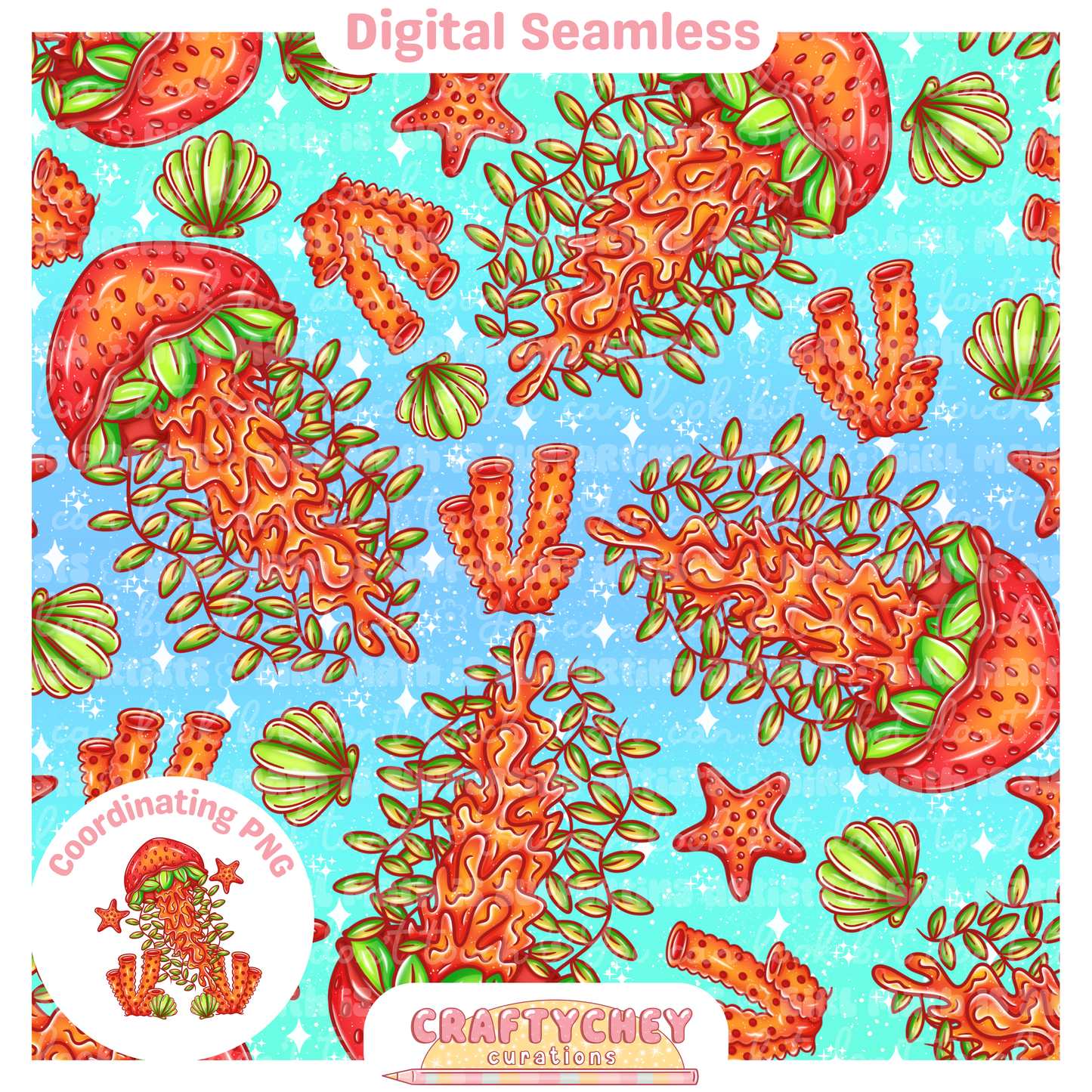 Strawberry Jellyfish (Seamless + PNG)